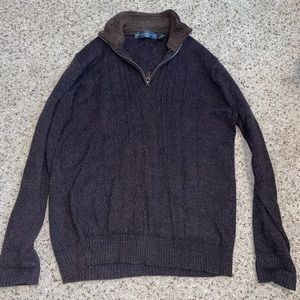 Oscar Dela, Renta, authentic quarter zip turtleneck, gray brown Sherpa collar